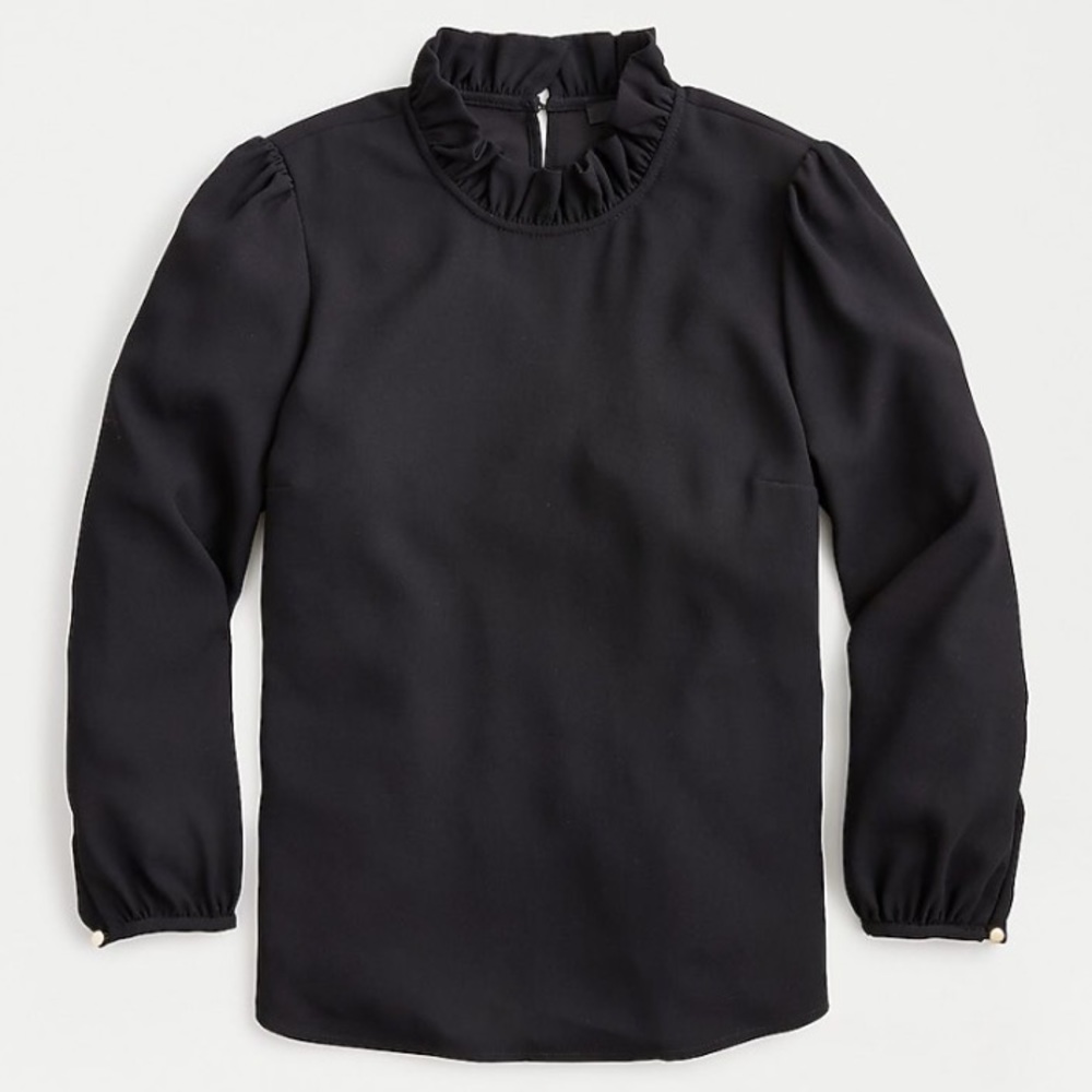 J crew long sleeve ruffle neck top 365 crepe black